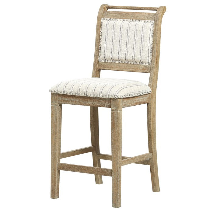 Farmhouse Style Wooden Counter Stool with Footrest, Brown and White