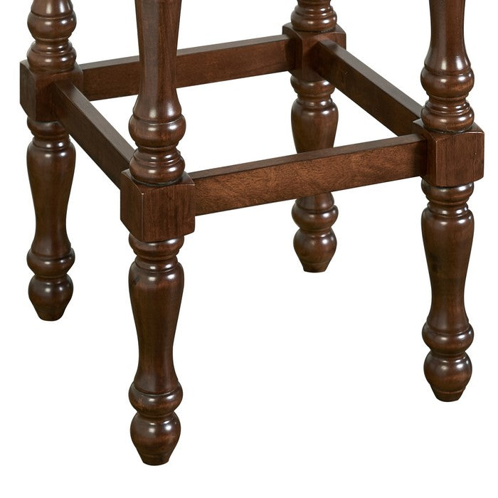Traditional Style Wooden Bar Stool with Turned Legs, Brown and Beige