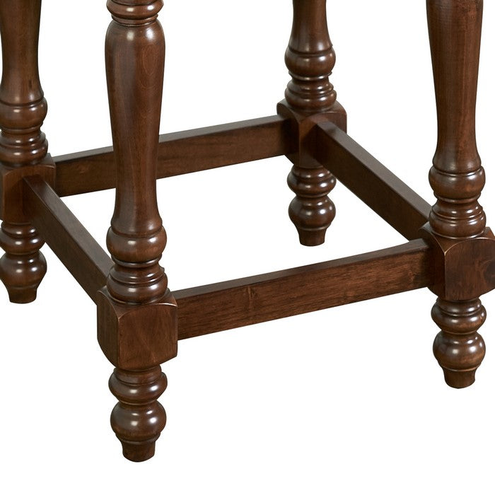 Traditional Style Wooden Counter Stool with Turned Legs,Brown and Beige
