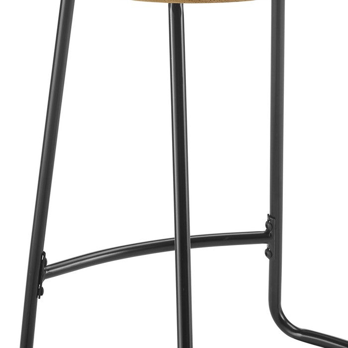 Metal and Wood Counter Stool with Saddle Seat, Black and Brown
