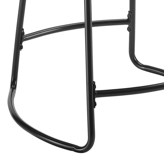 Metal and Wood Counter Stool with Saddle Seat, Black and Brown