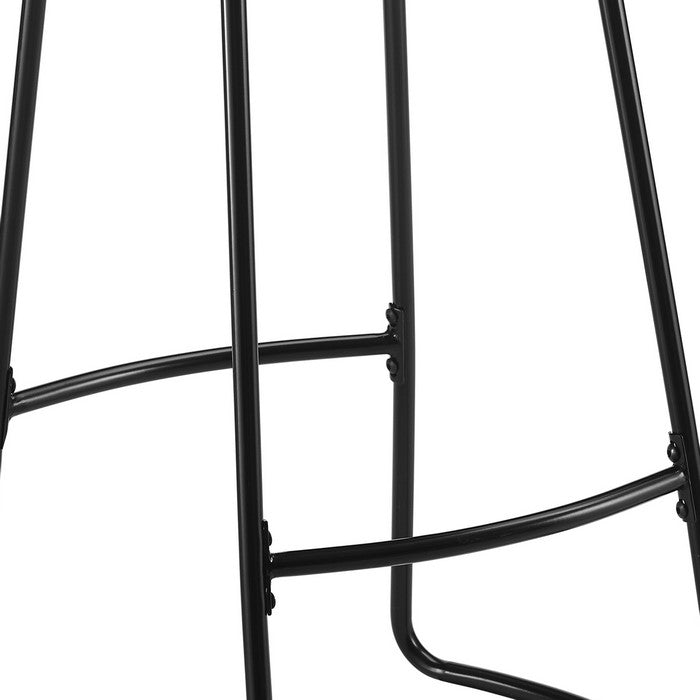 Metal and Wood Bar Stool with Saddle Seat, Black and Brown