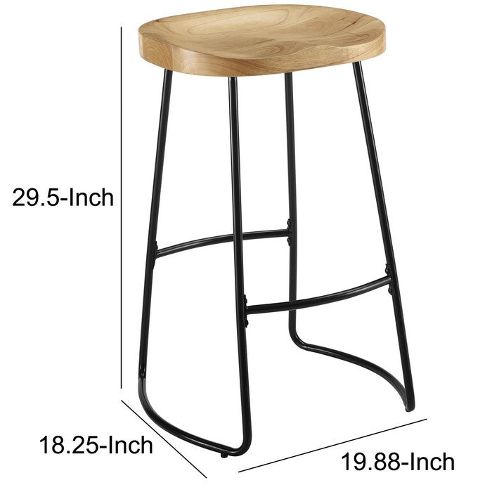 Metal and Wood Bar Stool with Saddle Seat, Black and Brown