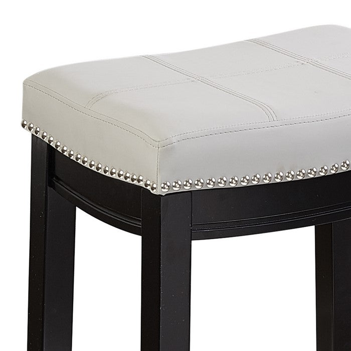 Saddle Top Wooden Counter Stool with Nailhead Accents, Black and White
