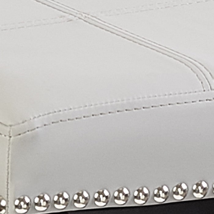 Saddle Top Wooden Counter Stool with Nailhead Accents, Black and White