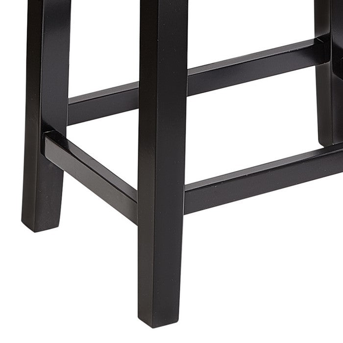 Saddle Top Wooden Counter Stool with Nailhead Accents, Black and White