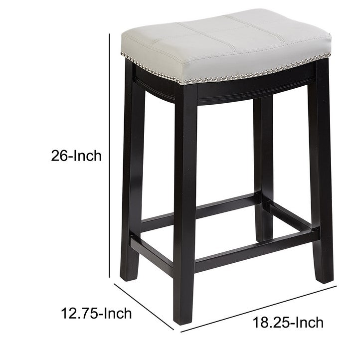 Saddle Top Wooden Counter Stool with Nailhead Accents, Black and White