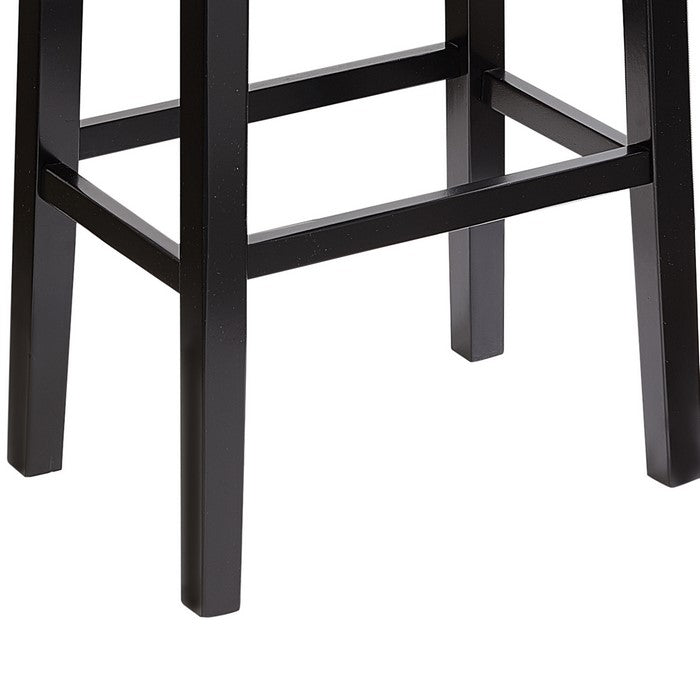 Saddle Top Wooden Bar Stool with Nailhead Accents, Black and White