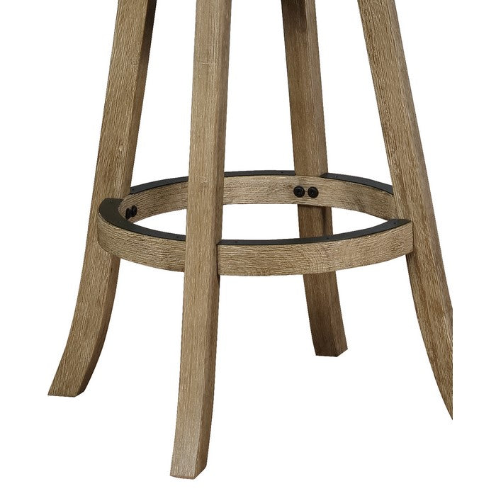 Wooden Bar Stool with Curved Backrest and Swivel Base, Brown and Beige