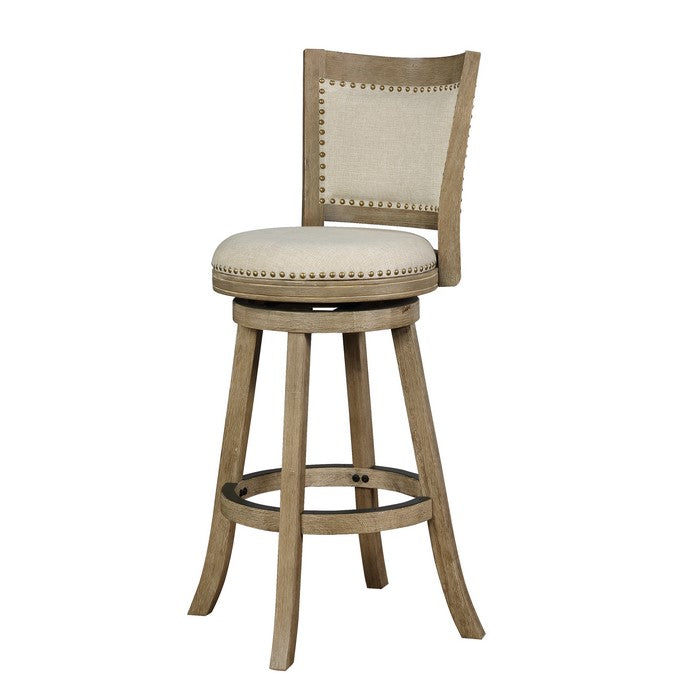 Wooden Bar Stool with Curved Backrest and Swivel Base, Brown and Beige