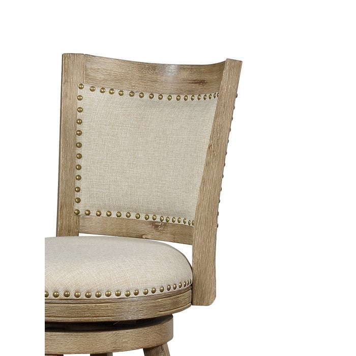 Contoured Back Wooden Bar Stool with Swivel Base, Brown and Beige