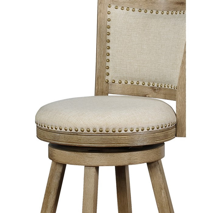 Contoured Back Wooden Bar Stool with Swivel Base, Brown and Beige