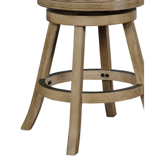 Contoured Back Wooden Bar Stool with Swivel Base, Brown and Beige