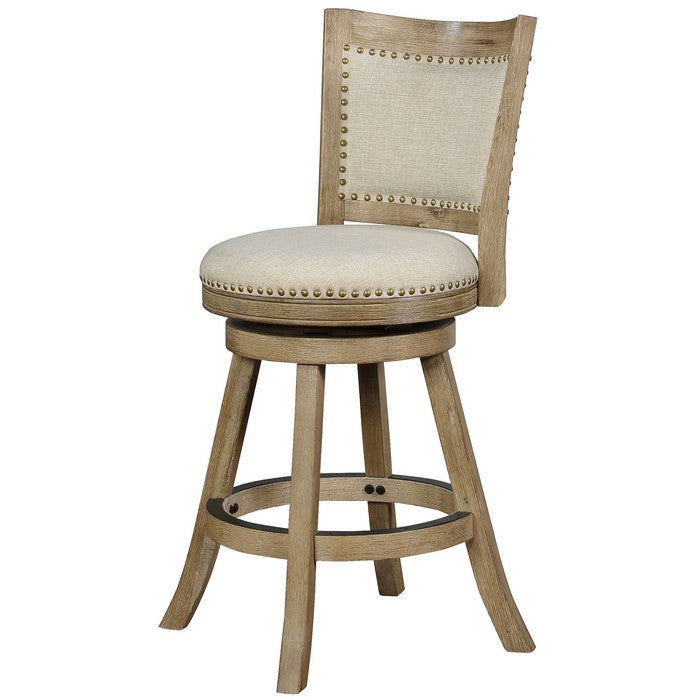 Contoured Back Wooden Bar Stool with Swivel Base, Brown and Beige