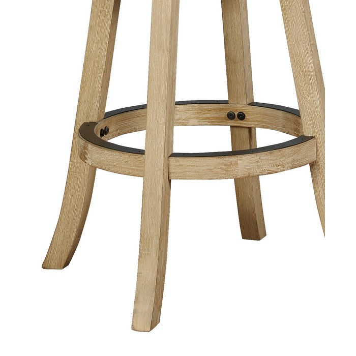 Wooden Bar Stool with Cushioned Seat and Swivel Base, Brown and Beige
