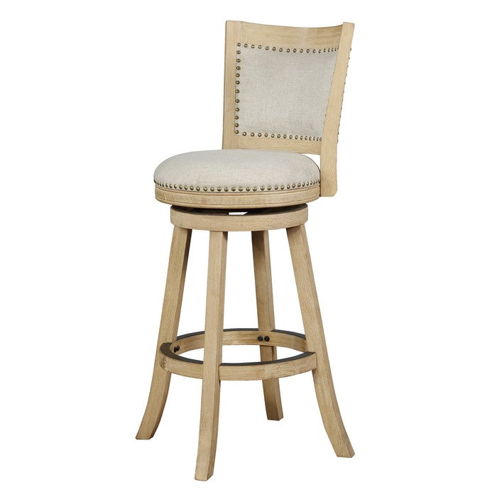 Wooden Bar Stool with Cushioned Seat and Swivel Base, Brown and Beige