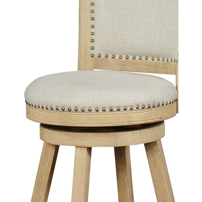 Curved Back Wooden Bar Stool with Swivel Base, Brown and Beige