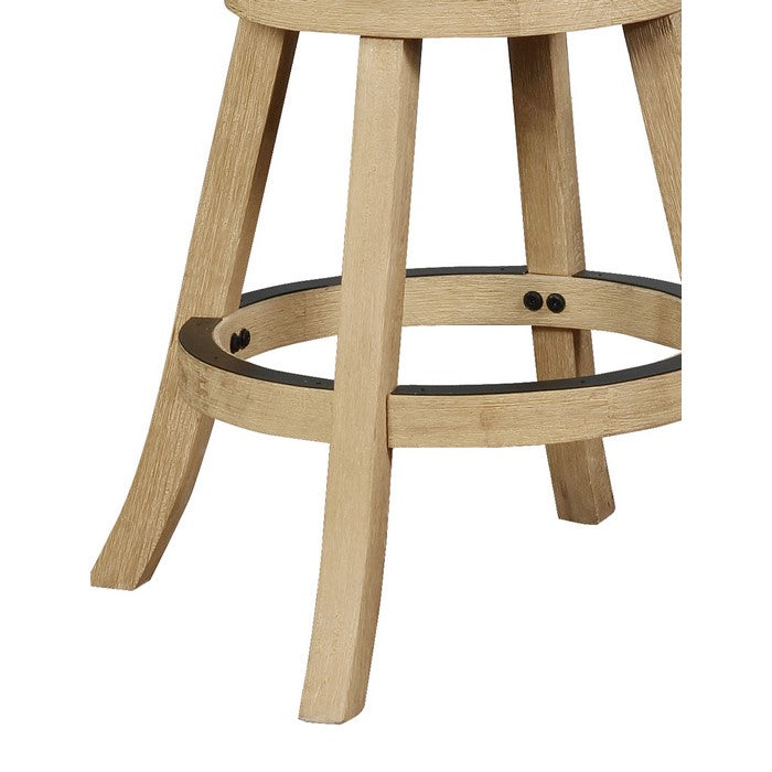 Curved Back Wooden Bar Stool with Swivel Base, Brown and Beige