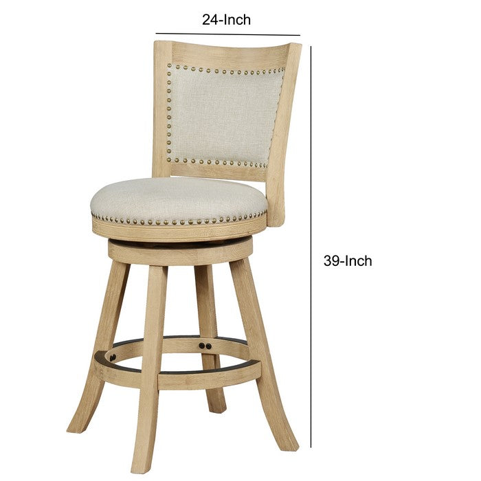 Curved Back Wooden Bar Stool with Swivel Base, Brown and Beige