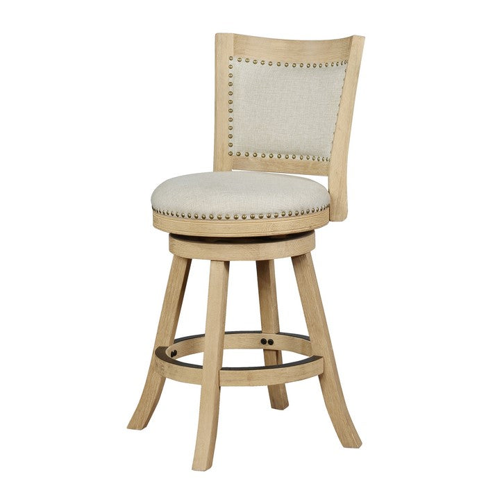 Curved Back Wooden Bar Stool with Swivel Base, Brown and Beige