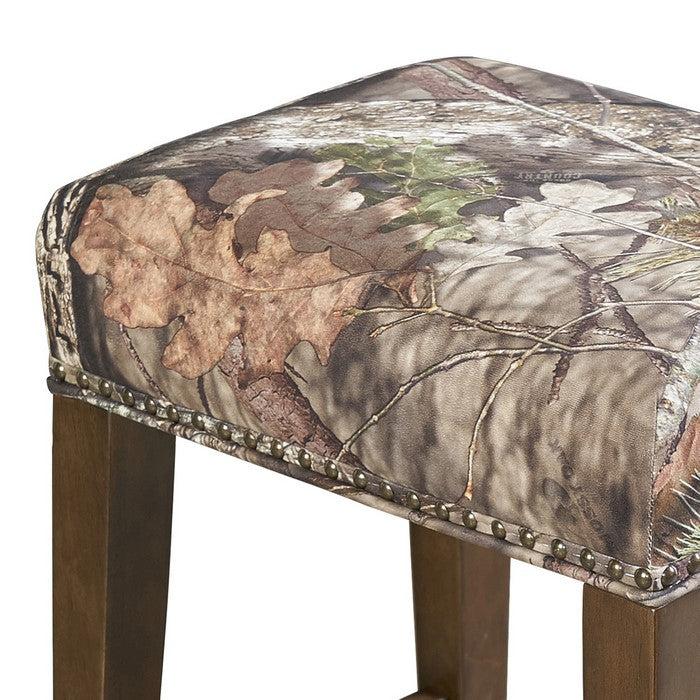 Camouflage Print Wooden Counter Stool with Nailhead Trim Accent, Brown