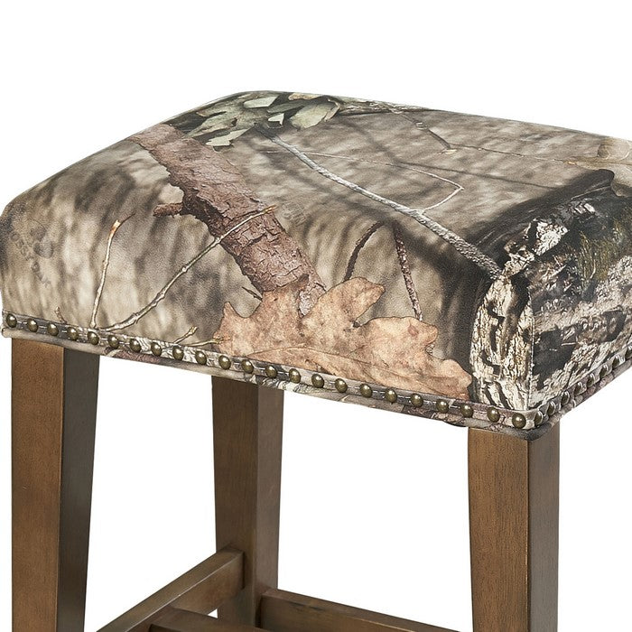Wooden Bar Stool with Nailhead trim Accents and Footrest, Brown