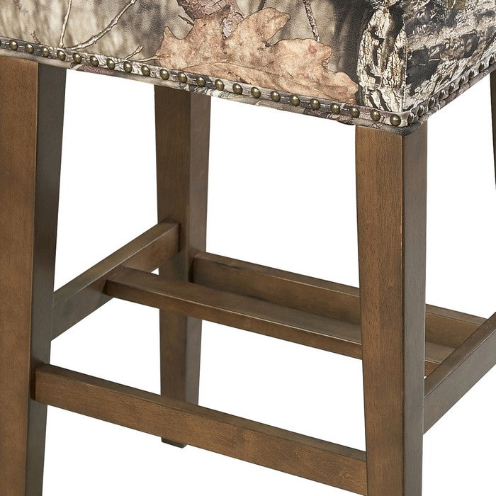 Wooden Bar Stool with Nailhead trim Accents and Footrest, Brown