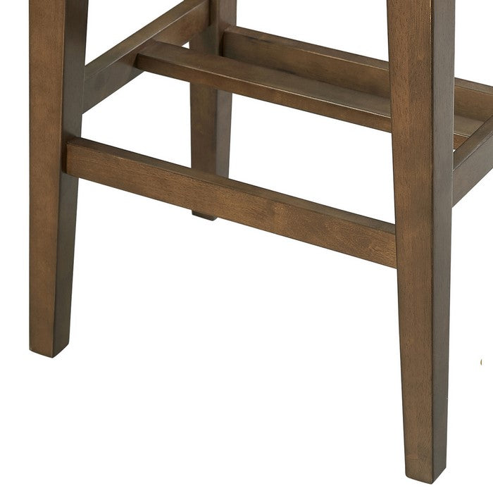 Wooden Bar Stool with Nailhead trim Accents and Footrest, Brown