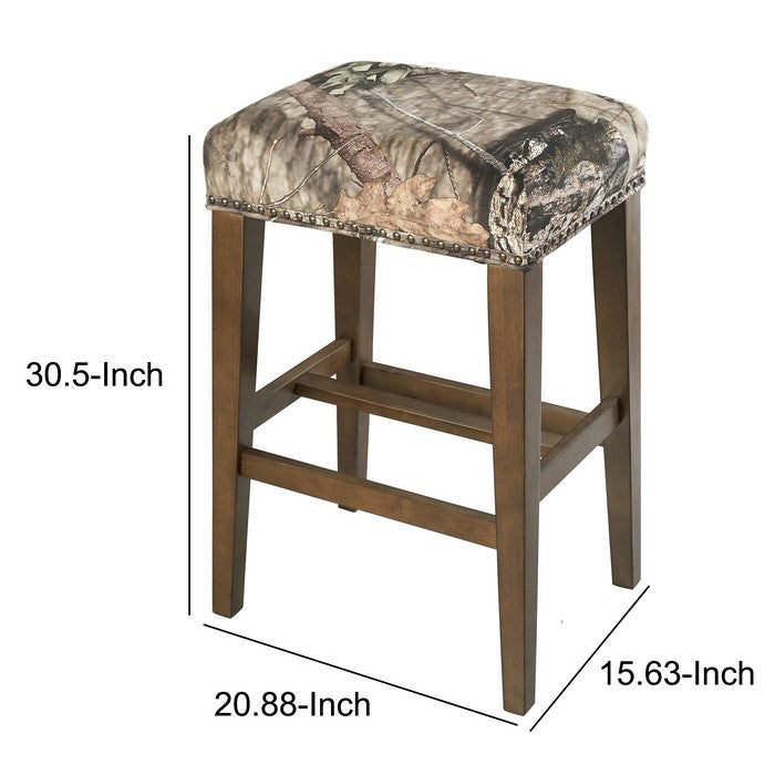 Wooden Bar Stool with Nailhead trim Accents and Footrest, Brown