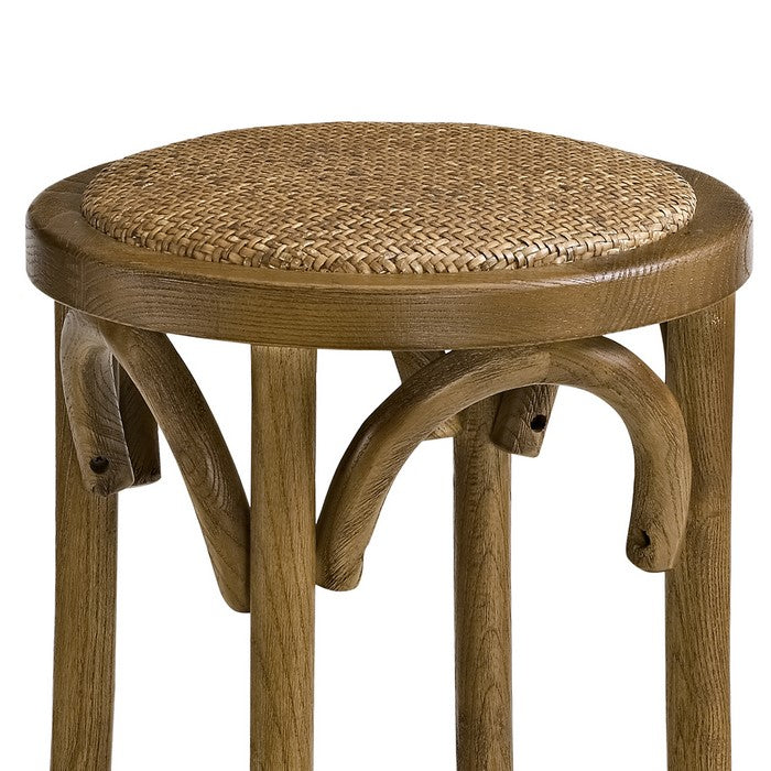Wooden Counter Stool with Weave Top and Flared Legs, Dark Brown