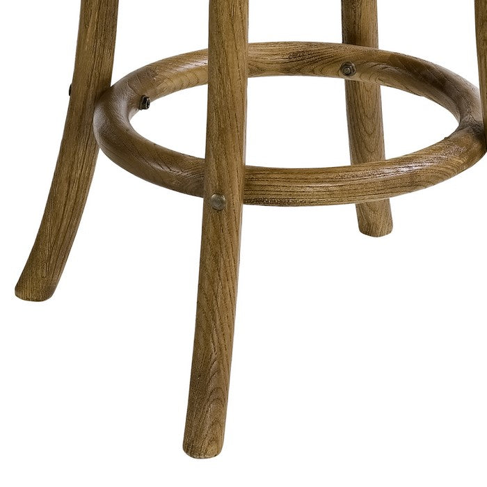 Wooden Counter Stool with Weave Top and Flared Legs, Dark Brown