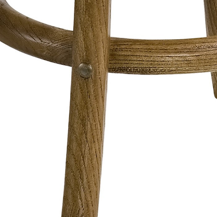 Wooden Counter Stool with Weave Top and Flared Legs, Dark Brown