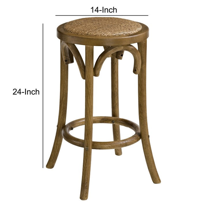 Wooden Counter Stool with Weave Top and Flared Legs, Dark Brown