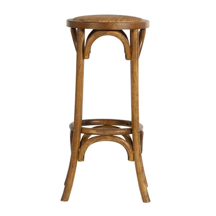 Wooden Bar Stool with Weave Top and Flared Legs, Dark Brown