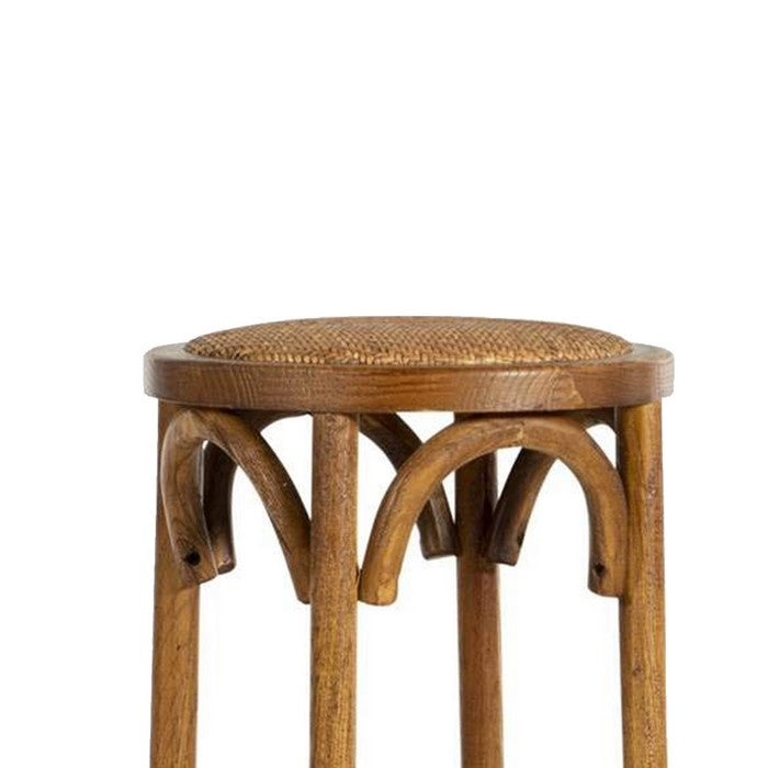 Wooden Bar Stool with Weave Top and Flared Legs, Dark Brown