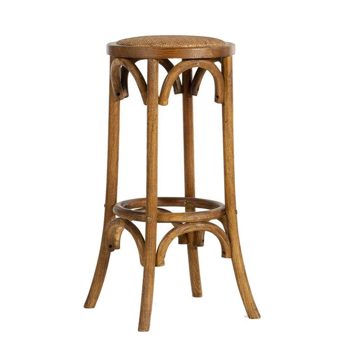 Wooden Bar Stool with Weave Top and Flared Legs, Dark Brown