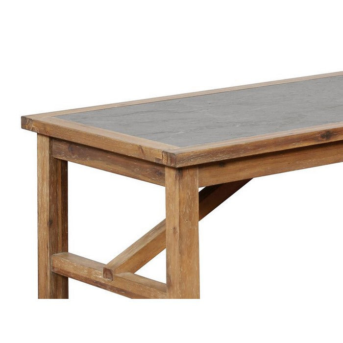 Rectangular Wood and Metal Coffee Table with Block Legs,Brown and Gray