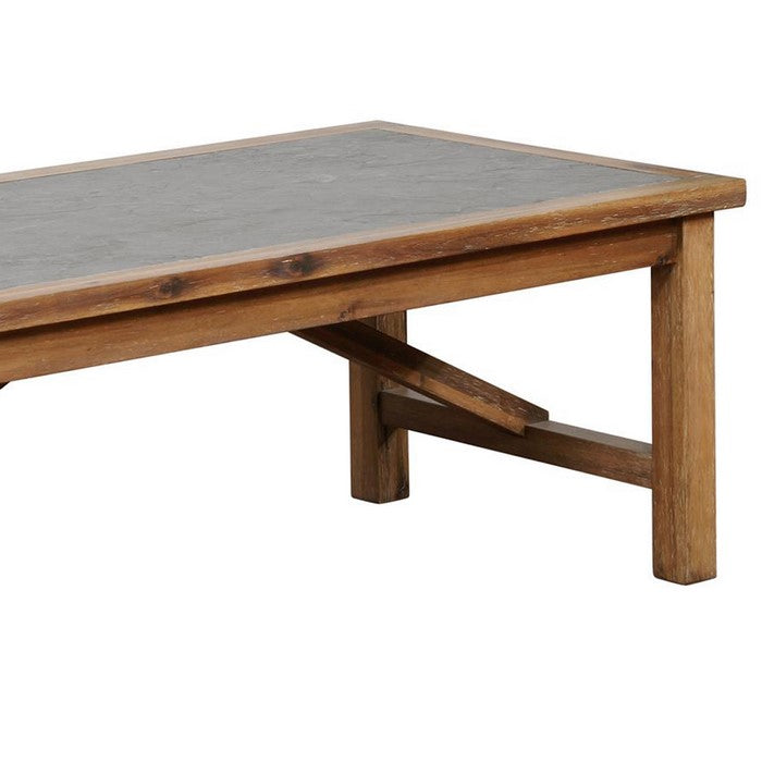 Rectangular Wood and Metal Coffee Table with Block Legs,Brown and Gray
