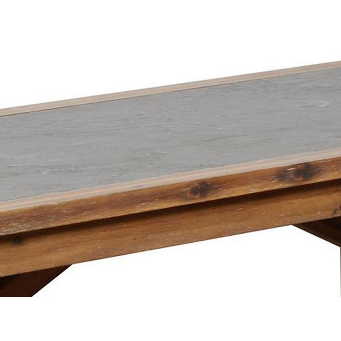 Rectangular Wood and Metal Coffee Table with Block Legs,Brown and Gray