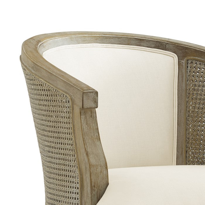 Mesh Design Wooden Accent Chair with Fabric Upholstery,Cream and Brown