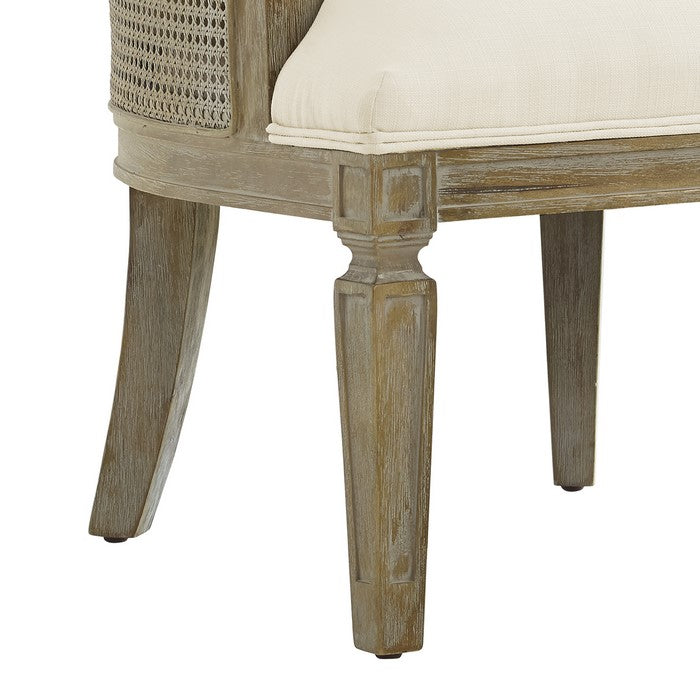 Mesh Design Wooden Accent Chair with Fabric Upholstery,Cream and Brown