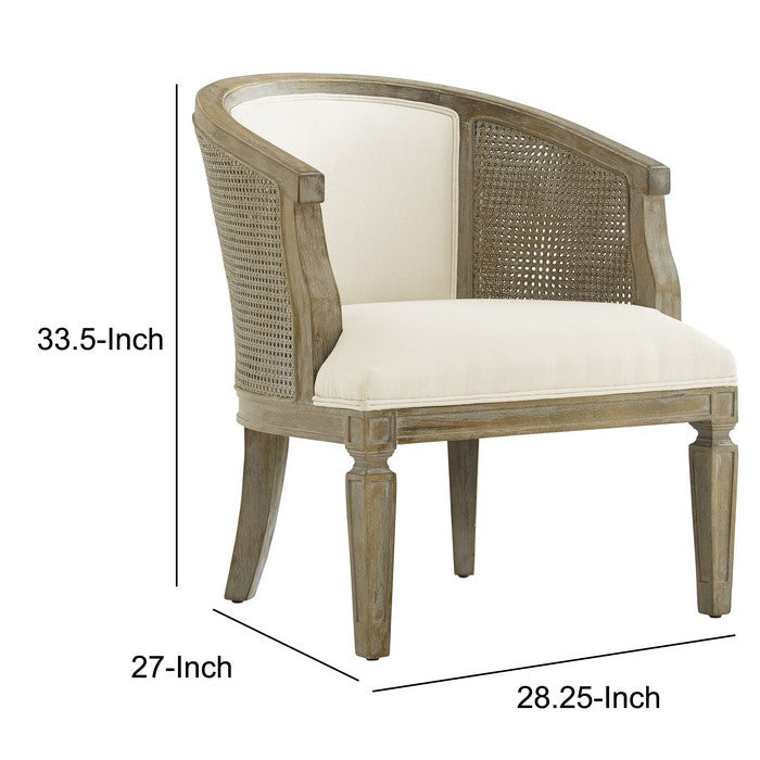 Mesh Design Wooden Accent Chair with Fabric Upholstery,Cream and Brown