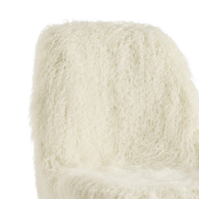 Faux Fur Upholstered Accent Chair with Angled Legs, White and Gold