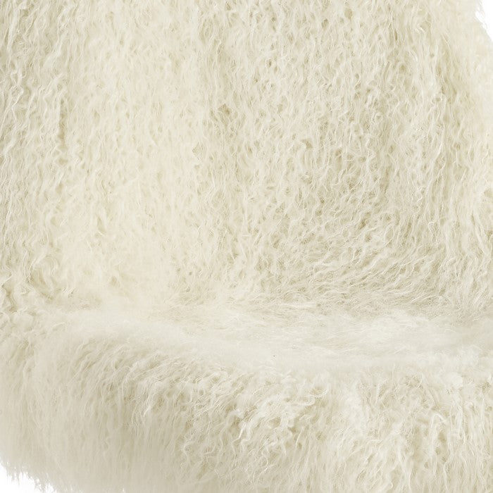 Faux Fur Upholstered Accent Chair with Angled Legs, White and Gold