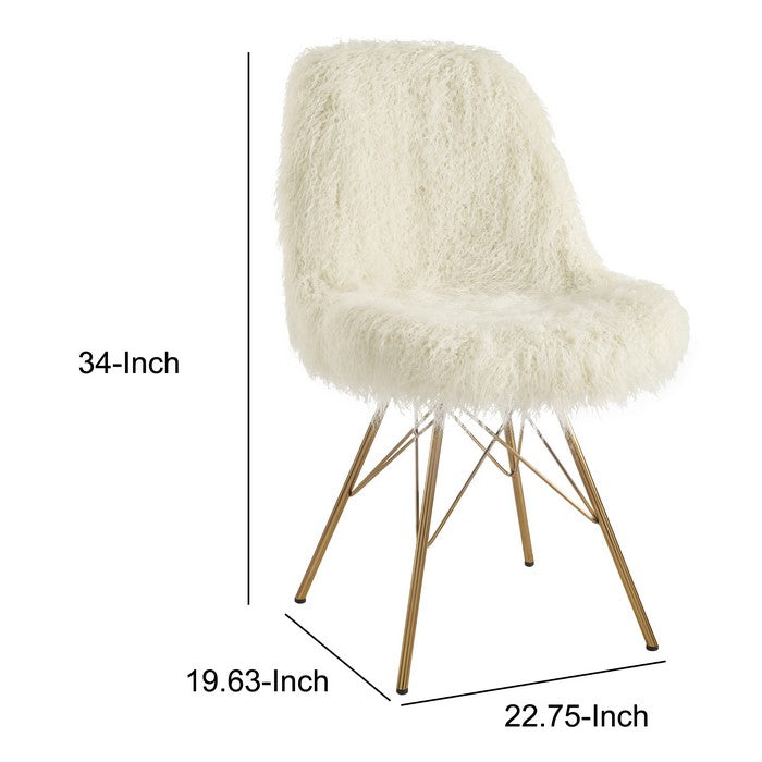 Faux Fur Upholstered Accent Chair with Angled Legs, White and Gold