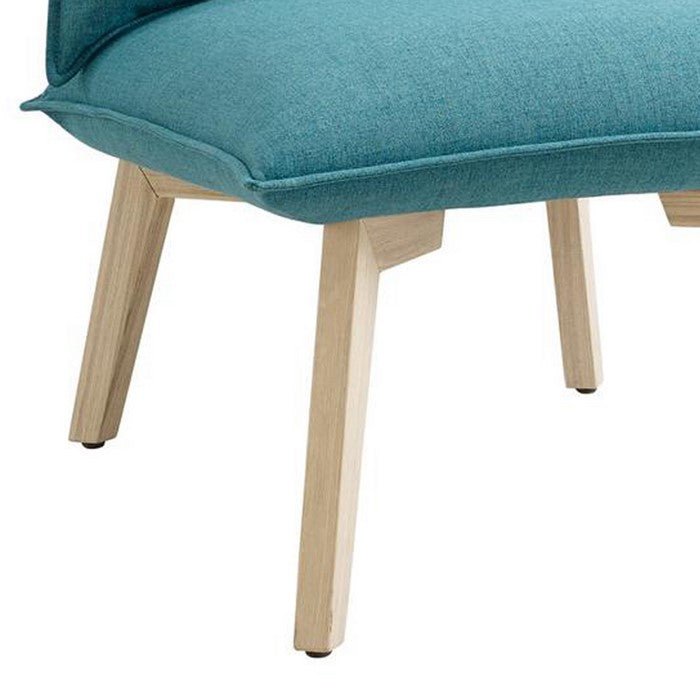 Fabric Upholstered Pillow Chair with Wooden Angled Legs,Blue and Brown