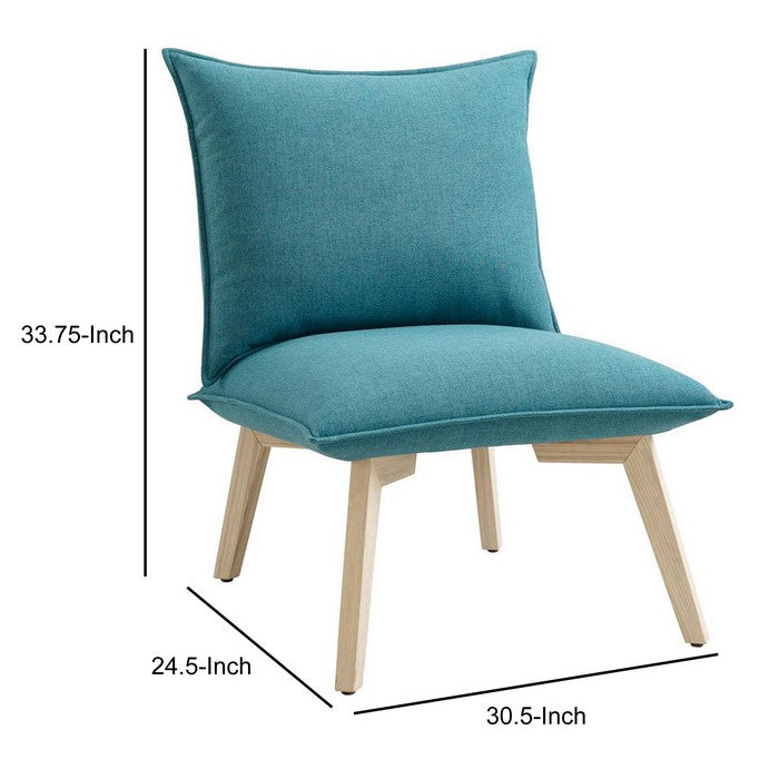 Fabric Upholstered Pillow Chair with Wooden Angled Legs,Blue and Brown