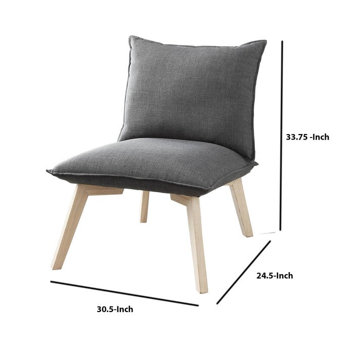 Fabric Upholstered Pillow Chair with Wooden Angled Legs,Gray and Brown