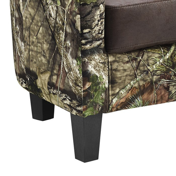 Camouflage Patterned Fabric Accent Chair with Wooden Legs, Multicolor