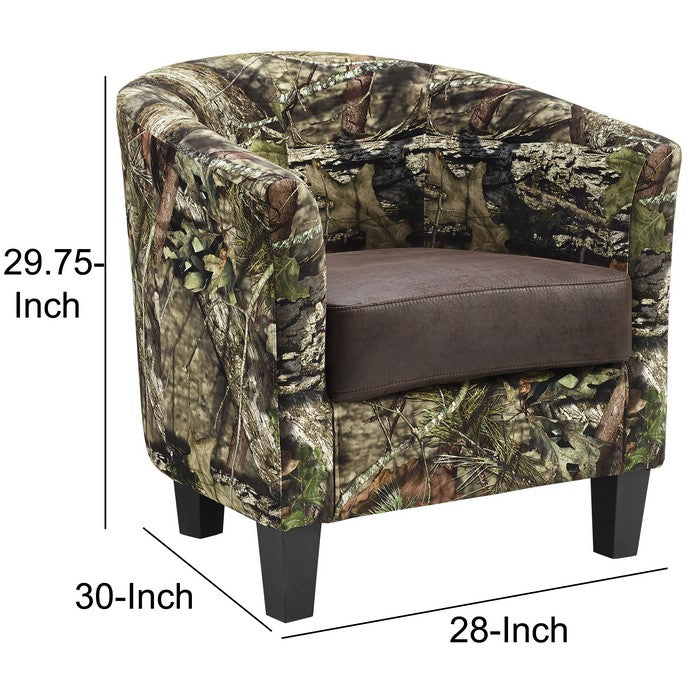 Camouflage Patterned Fabric Accent Chair with Wooden Legs, Multicolor